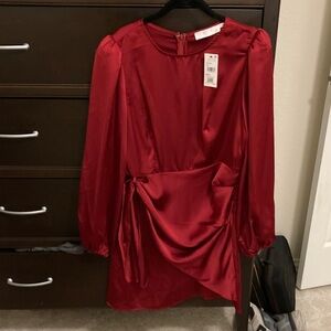 Astr Rich Red Long Sleeve Dress